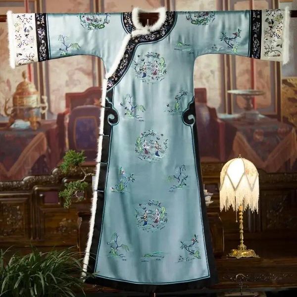 Abbigliamento etnico 2024 retrò Ruyi Cloud Head trapuntato Cheongsam Elegante marta blu e velluto Hanfu Hanfu Daily cinese abiti cinesi