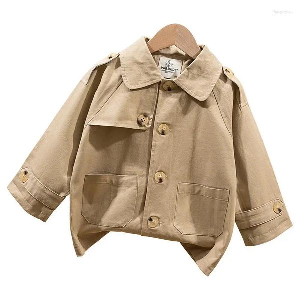 Tench Coats 2024 Baby Boys Modebrench Coat Jacke Kinder lässige elegante Knöpfe Baumwolljacken Überlagende Kinder Kleidung