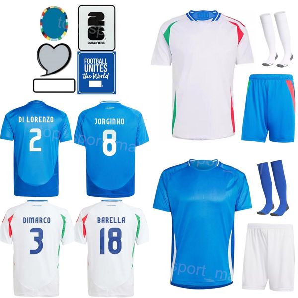 24-25 futebol Itália 10 Lorenzo Pellegrini Jersey Copa do euro 18 Nicolo Barella 9 Mateo Retegui 2 Giovanni di Lorenzo 19 Davide Frattesi Kits de camisa de futebol da equipe nacional