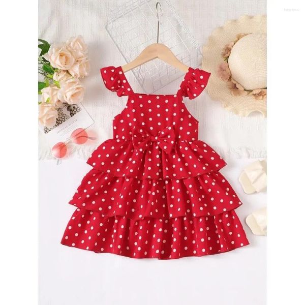 Vestidos de menina de 1 a 6 anos de moda polka dot vestido de bolo sem mangas vermelha com crianças de festas de aniversário de crianças arco verão para crianças