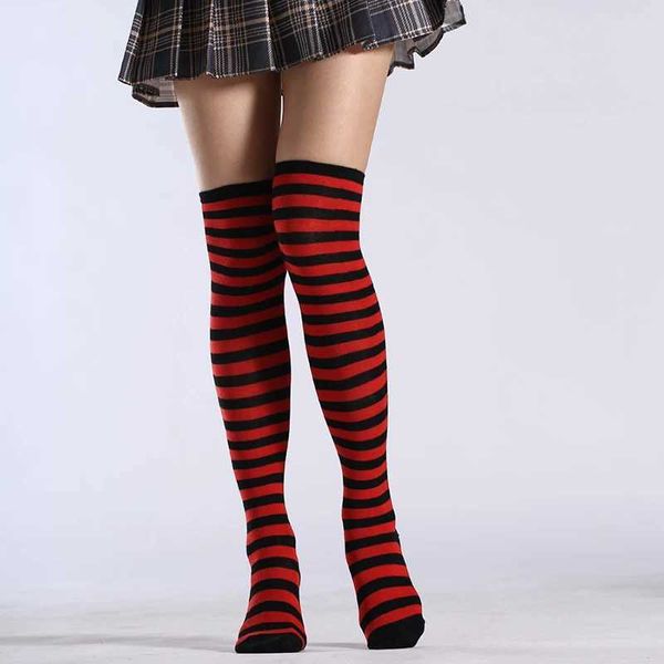 Sexy Socken 1pair über knielack schwarz weiß blau rot langen streifen japanisch karikatur eng hoch für Frauen girl Cosplay Student Kawaii Strumpfhosen 240416