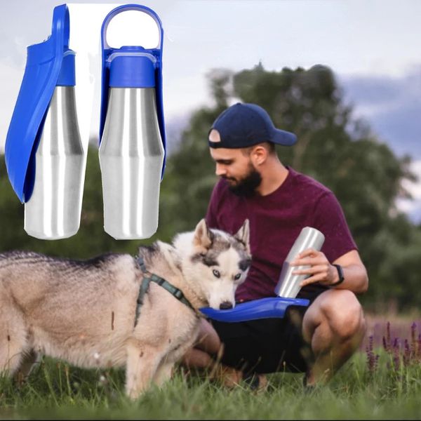 Große Hundwasserflasche Edelstahl im Freien tragbare Hundwasserschale Welpe Reisen Wasserbecken Haustier Vorräte für alle Hunde Rassen 240416