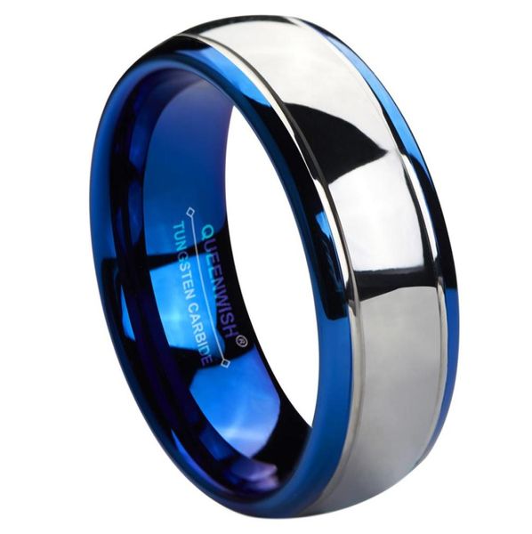 Anel de casamento de 8mm de tungstênio anel azul de casamento de casais de cúpula prateada para amantes Jóias de moda6665625