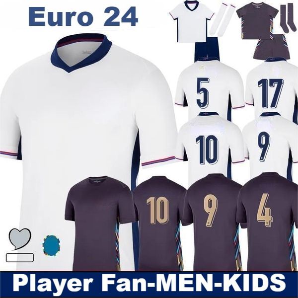 24 25 England Fußballhemd 2024 Euro -Pokal Bellingham England Kit Rice Saka Foden Rashford Sterling Stones Grealish kane Männer Kinder Fans Spieler Fußball -Hemd Kit Frau