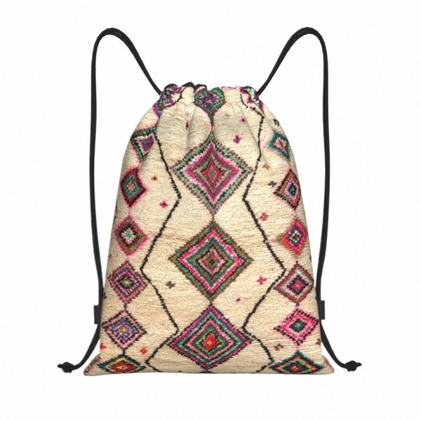 marokkanischer Berber Teppich Boho Style Draw String -Tasche Frauen Männer Leicht antike böhmische geometrische Sport -Fitnessstorate -Rucksack E6YV#