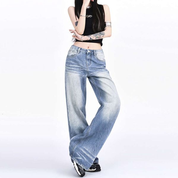 2024 Spring New Girl Spicy Girl Dobled Old Jeans Washed Womens Womens Slim Lear Lares Legal Wide Wide Pants