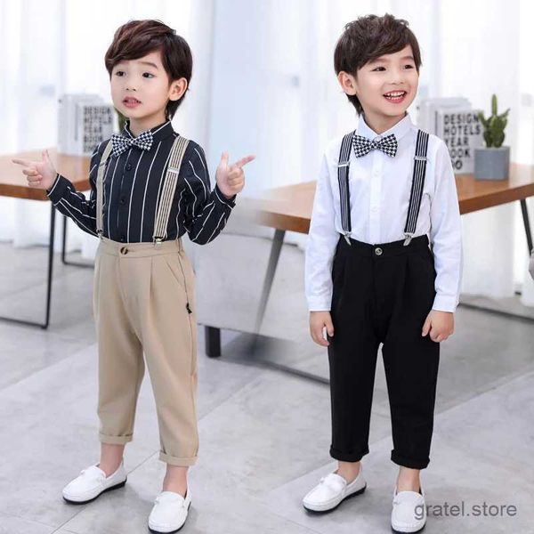 Anzüge Jungen Sommer formelles T -Shirt +Hosen +Hosenteil +Krawatte 4pcs Bekleidungsset Kindergarten Kinder Kleid Kinder Chor Performance Kostüm