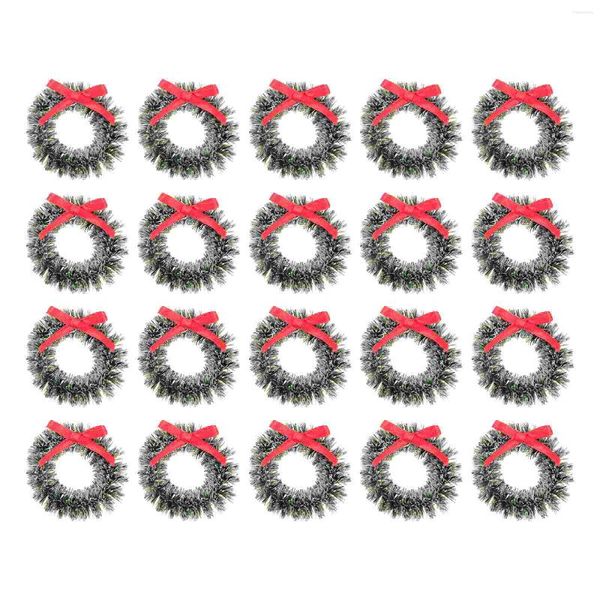 Flores decorativas 20 PCs Christmas Wreath Wreath Mini Garland Decoration Toy Outdoor Home Small House Plástico Party Table