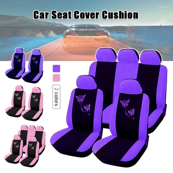 Capas de assento de carro Moda de borboleta Luxo rosa roxo bordado universal feminino de almofada automática capa com tudo incluído