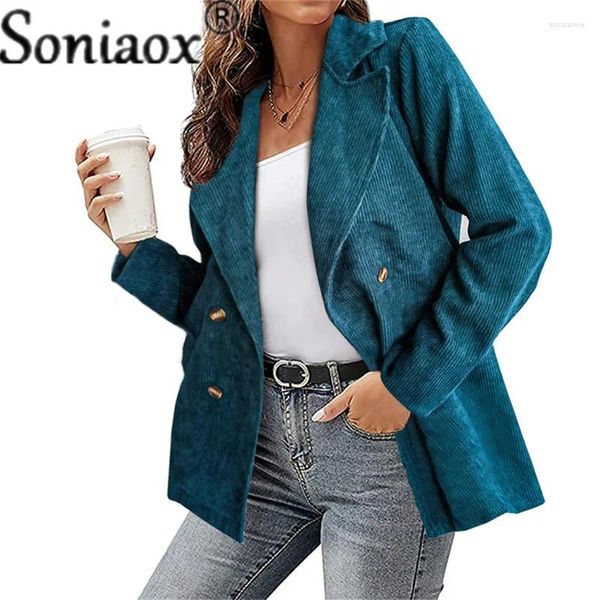 Ternos femininos Moda Blazers Casual Solid Solid Loose Manga Longa Capaco de veludo para mulheres Elegantes Office Ladies Winter Jacket Tops