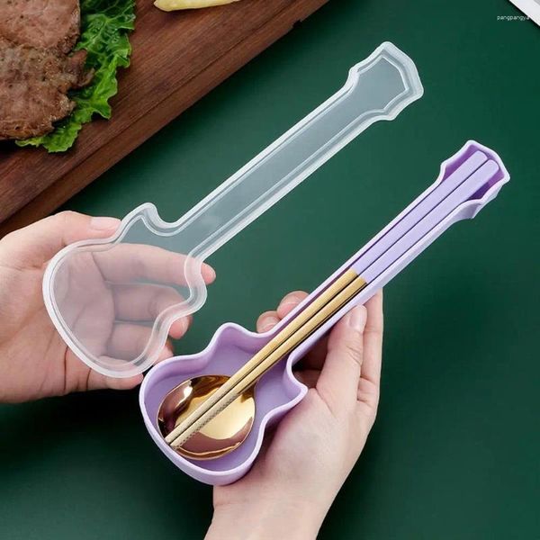 Set di stoviglie 1 set di bacchette cucchiai in acciaio inossidabile con cassetta per chitarra in cucina cucina per posate per bambini.