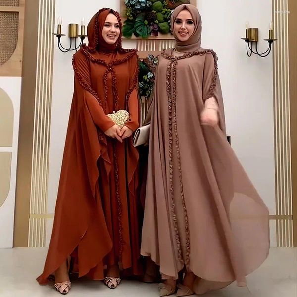 Etnik Giyim 2024 Kadınlar İçin Abayas Dubai Dubai Lüks Şifon Bouubou Müslüman Moda Kapşonlu Elbise Kaftan Afrika Düğün Partisi Durumlar