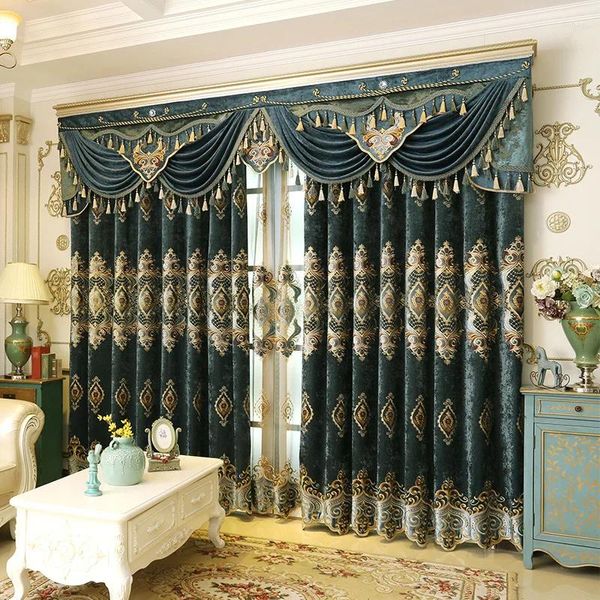 Terina in stile europeo in tessuto ricamato soggiorno camera da letto villa blu blu vano blackout finestra da pavimento al soffitto