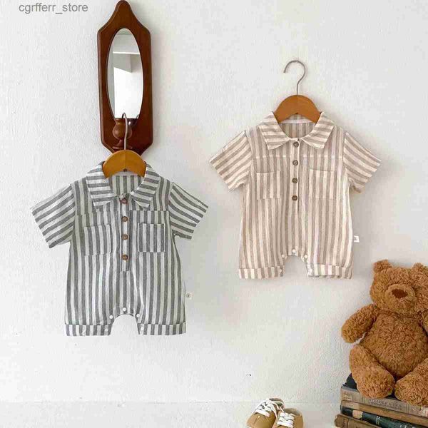 Rompers Baby Boys Rompers, salti a righe abbattono il collare per bambini Summer Clothing L410