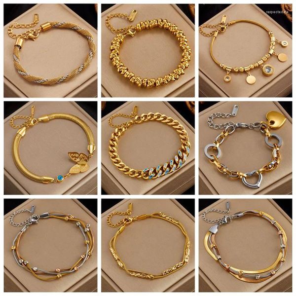Bracelets de charme dieyuro 316l aço inoxidável cor de ouro coração pulseira grossa para mulheres de alta qualidade