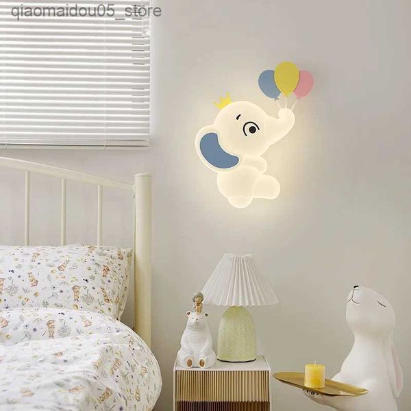 Lambalar Modern Çocuk Odası Oda Duvar Lambası Led Sevimli Fil Lamba Sıcak ve Romantik Bebek Odası Kreş Erkek ve Kız Yatak Odası Duvar Lambası Q240416