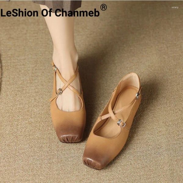 Sapatos casuais Leshion of Chanmeb Women Women Genuine Leather Flats Square Toe Strap Buckle Ballet Sobre Luxúria Foto de Mulher Diário 40