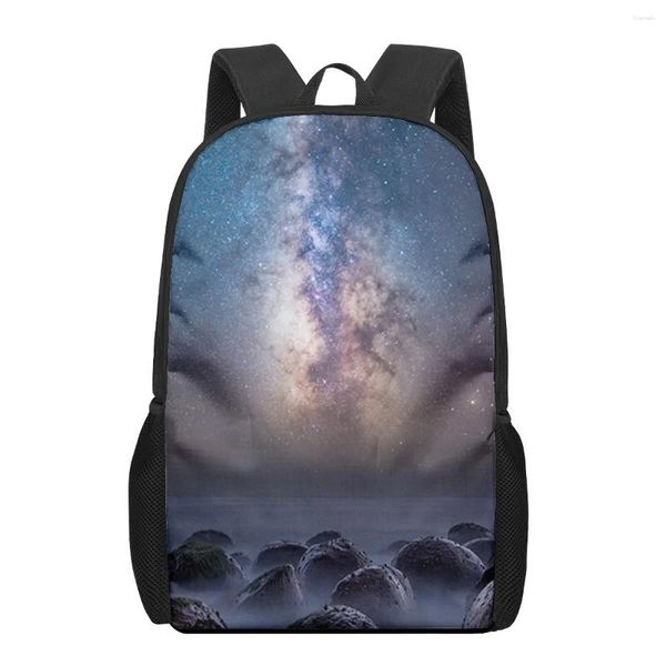 Schulbeutel Starry Sky Night View Landschaft für Jungen Mädchen 3D Print Backpacks Kinderbag Kindergarten Rucksack Männer Kind Bo bo