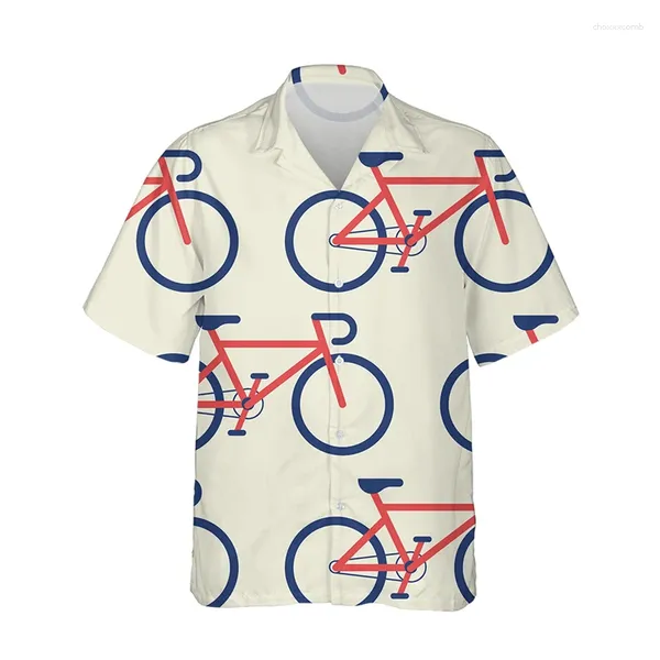 Camisas casuais masculinas Summer Mountain Bike Pattern Series Lapela Short Sleeve Sleeve Print 3D Roupas de tamanho grande respirável