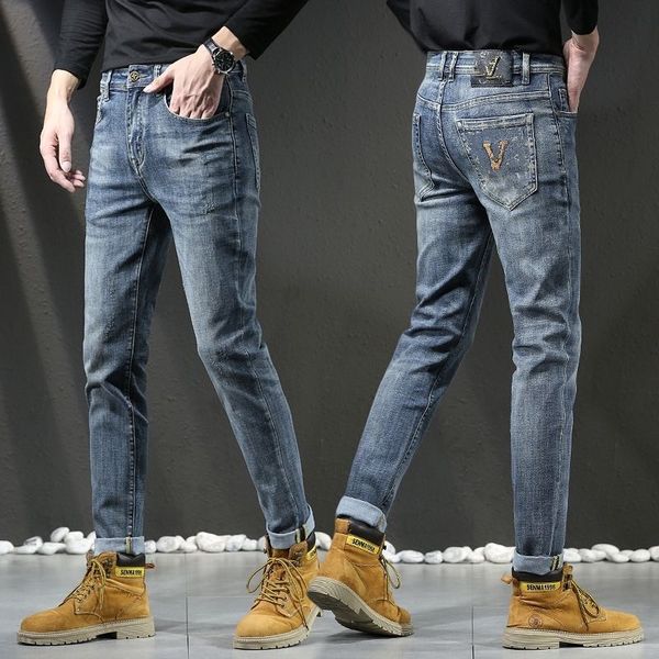 Дизайнерские джинсы Мужские брюки с тонкими джинсами для мужчин мужская эластичная роскошная бренда роскошные джинсы роскошные логотип мужчины и женщины.