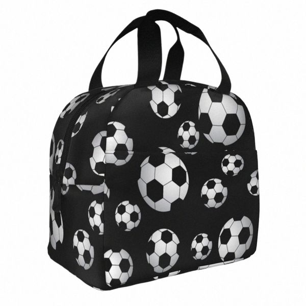Bolas de lancheiras isoladas de padrão de futebol bolas de futebol de alta capacidade esportes de bolsa térmica reutilizável bolsa de lancheira Bandeira de comida ao ar livre v3nw#