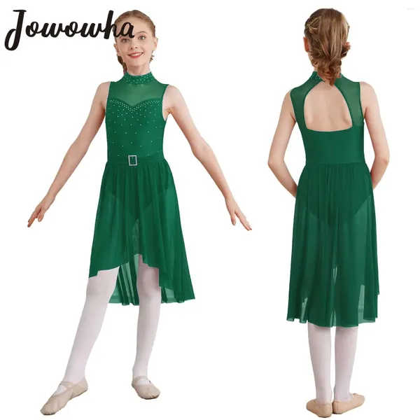 Stage desgaste crianças meninas vestido de dança lírica moderno collant mangueirão shiny shiny shingone ballet ginástica vestidos figuras de skining de dança