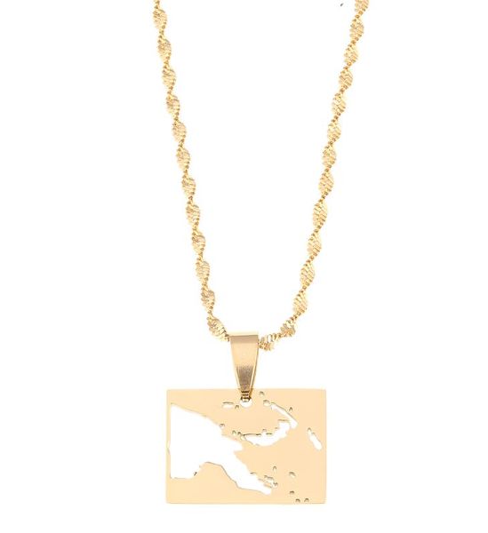 Papua de aço inoxidável simples de aço inoxidável New Guiné os colares pendentes de mapas de ouro mapas de joias de ouro Presente3941425