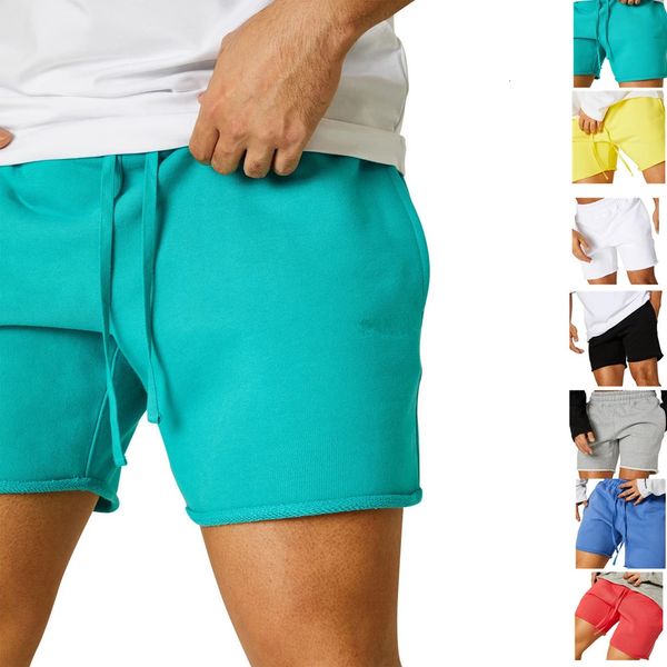 Mens Fitness Gym shorts algodão fino esportes de verão Treinamento de cores sólidas Torneiro de bodybuilding Running Jogger Male Basketball Shorts 240412