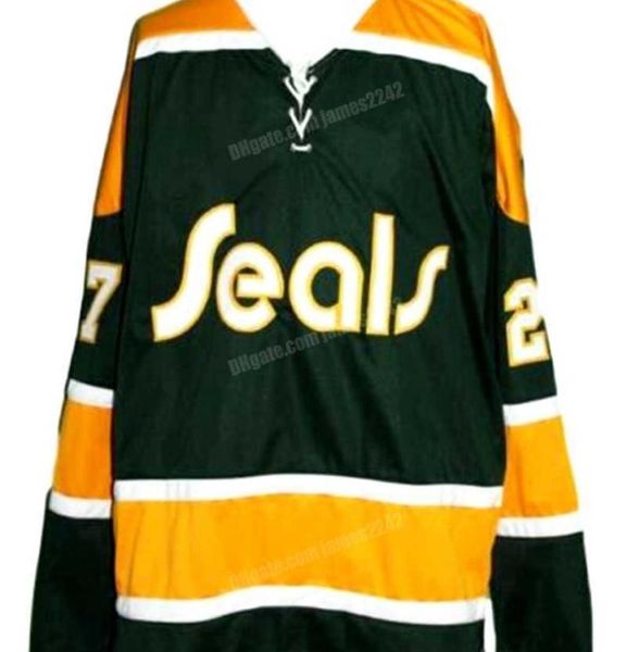 Nikivip personalizado retro meloche 27 California Golden Seals Hockey Jersey Costhed Green Size S4xl Qualquer nome e número de alta qualidade J8807751