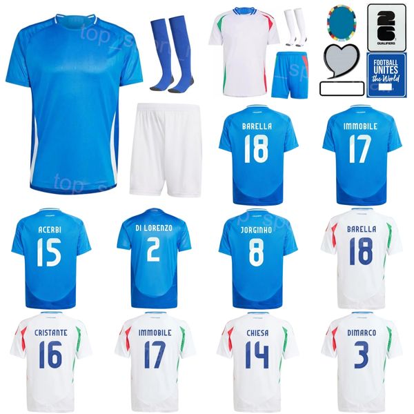 Mann Jugend 24 25 Euro -Pokal Italia Soccer Jersey Nationalmannschaft 5 Locatelli 3 Dimarco Chiellini 17 unbewegliche Berardi Bonucci Pessina Acerbi Cristante Fußballhemd Kits