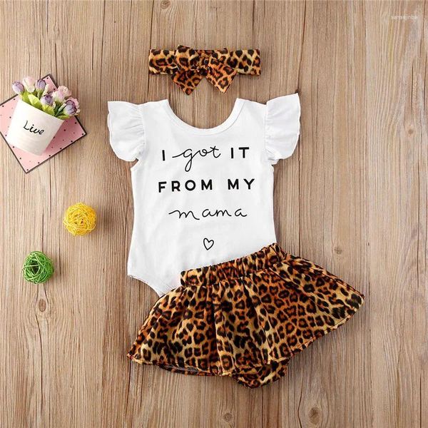 Kleidungssets 0-24 Monate Baby Mädchen 3pcs Leoparden Kleidung Set Buchdruck Rüste Strampler Tutu Shorts Bogen Stirnband Kleinkind Girls Outfits