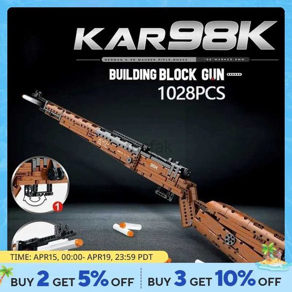 Waffenspielzeug 1028pcs Kar98K Building Block Model WW2 Serie Heavy Sniper Rifle Assemble Backstein