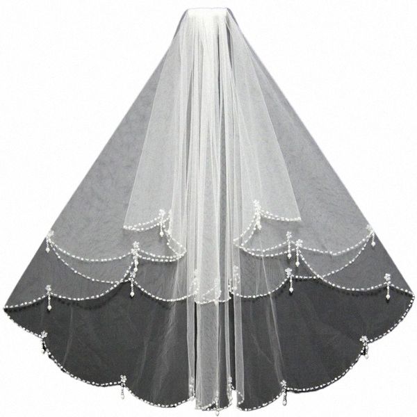 Migliore qualità a 2 strati Short perline per perline da sposa velo bianco avorio tulle velo da sposa con pettine Accories L1IT#