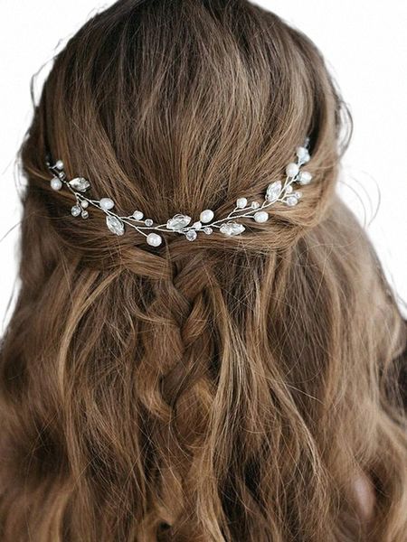 Sier Rhineste Hochzeitshaar Akquireien Perle Kopfschmuck Glamour Braut Kopfbedeckungen für Frauen HaareGeramente Braut Stirnband 89ov#
