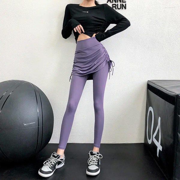 Kadın pantolonları Tozluklarla Sweatpants Etek Çalışan Kadınlar 2'de 1 Spor Giyim Gym Joggers Drawstring Bel Rahat Pantolon Spor Pantolonları