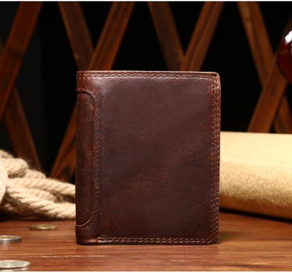 Crazy Horse Leather Man Wallet Design retrò da uomo borse di business corta pelle vera in pelle di grande capacità con carta di credito grande borsa di lusso Billfol3564324