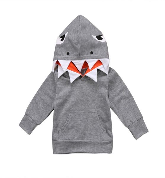 2017 Neues lässiges Kleinkind Kids Jungen Cartoon Hai Kapuzenhaubeer Hoodie Pocket Jacket Coat Outerwear Cool Clothing1597739