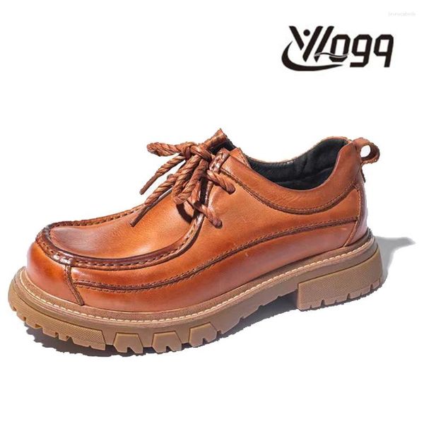 Sapatos casuais moda moda de couro genuíno mocassins masculinos elegentes estilo britânico retro up up mocassin clássico marrom plataforma oxfords