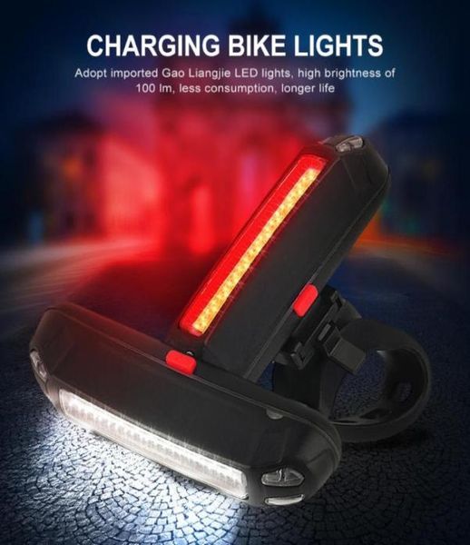 100 lúmens lumens USB Luz de bicicleta carregável LED LED de ciclismo a água Treante MTB Bike Bike Light Lâmpada traseira para ciclismo Segurança 9312578