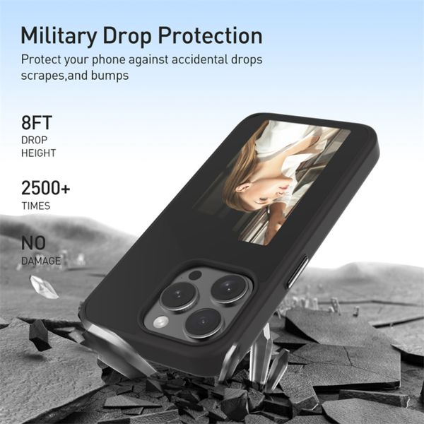 2024 Tiktok Sıcak Cep Telefonu Kılıfı DIY Ekran Projeksiyonu NFC Mürekkep Ekran Kapağı İPhone 15 Pro Max 14 13 Promax Sert PC Plastik Yumuşak TPU PERAKENDE KUTULU