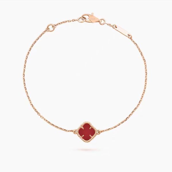 Klassische Designer-Armband Frauen 2 Seiten Rotes Achat 1 Motivblume vier Blattklee Charm Armbänder V-gold plattiert 18k Roségold Frauen Schmuck Mädchen täglich Outfit