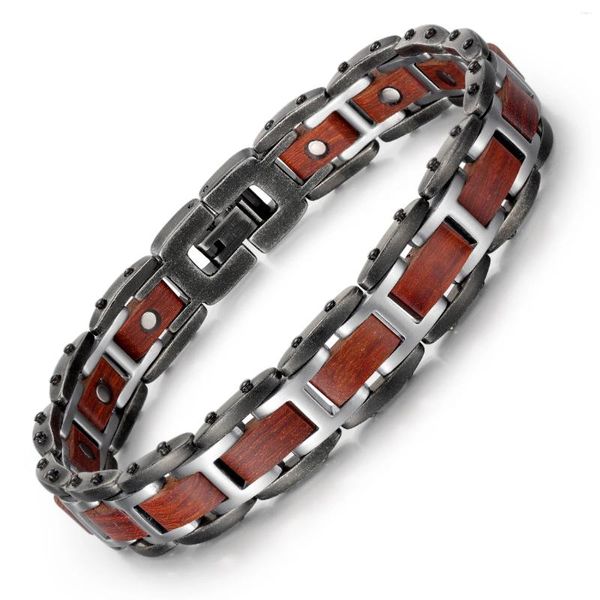 Braccialetti di collegamento Welmag Bracciale in acciaio inossidabile in legno naturale per uomo SALUI ENERGIA BIO ENERGIA MAGNETICA DONNE BANTAGLI ANNO DEGNI 2024