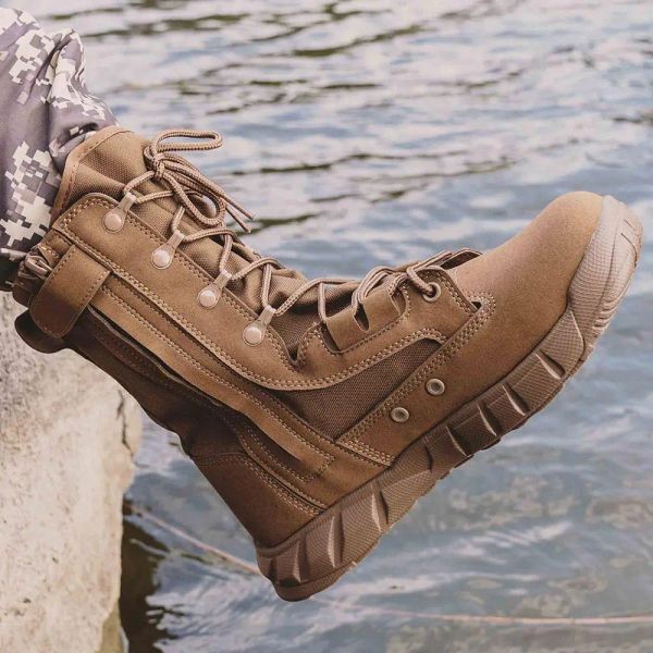 Botas combate o exército respirável exército masculino de couro tático de verão botas militares com sapatos de segurança com zíper