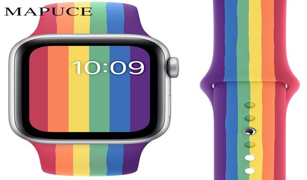 Nova cinta de silicone arco -íris para banda de relógio Apple 44mm 42mm Iwatch Series 5 4 3 2 1 Pulseira 40mm 38mm Pulseira Smart Watch S9060939