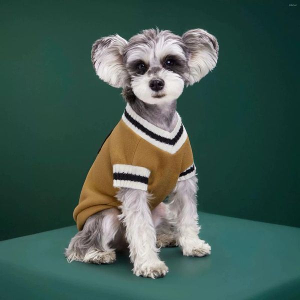 Abbigliamento per cani abbigliamento per animali domestici autunno inverno gilet a maglia a v-collo in stile college orsacchiotto alla moda all'ingrosso