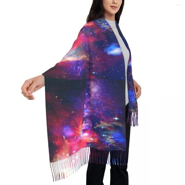 Lenços maravilhosos lenço estrelado com borla galáxia estampa de galáxia ao ar livre e envolve o chapéu feminino inverno vintage bufanda