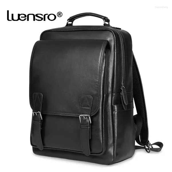 Laptop de couro genuíno de mochila 15,6 polegadas Meninas de escola para meninos adolescentes Bolsa de viagem mochilas impermeáveis mochilas