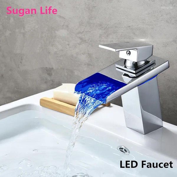 Waschbecken Wasserhähne Sugan Life Wasserfall LED Wasserhahn Glas Messing Basin Mixer Tap Deck montiert