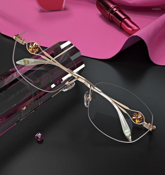Occhiali da sole Vazrobe Glassini senza bordo Myopia Women 100 150 Elegant Ladies Ecclami Female Diamond Luxury Fashion Eyewear SP624482