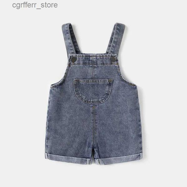 Rompers verão jeans legal azul crianças meninos meninas roupas macacão rolam bainha de bainha infantil shorts de bebê macacões L410